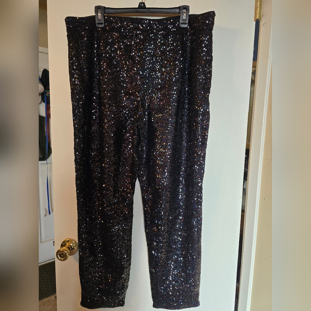 Vixen Black Sequin Ciggarette Pants 2X NWT